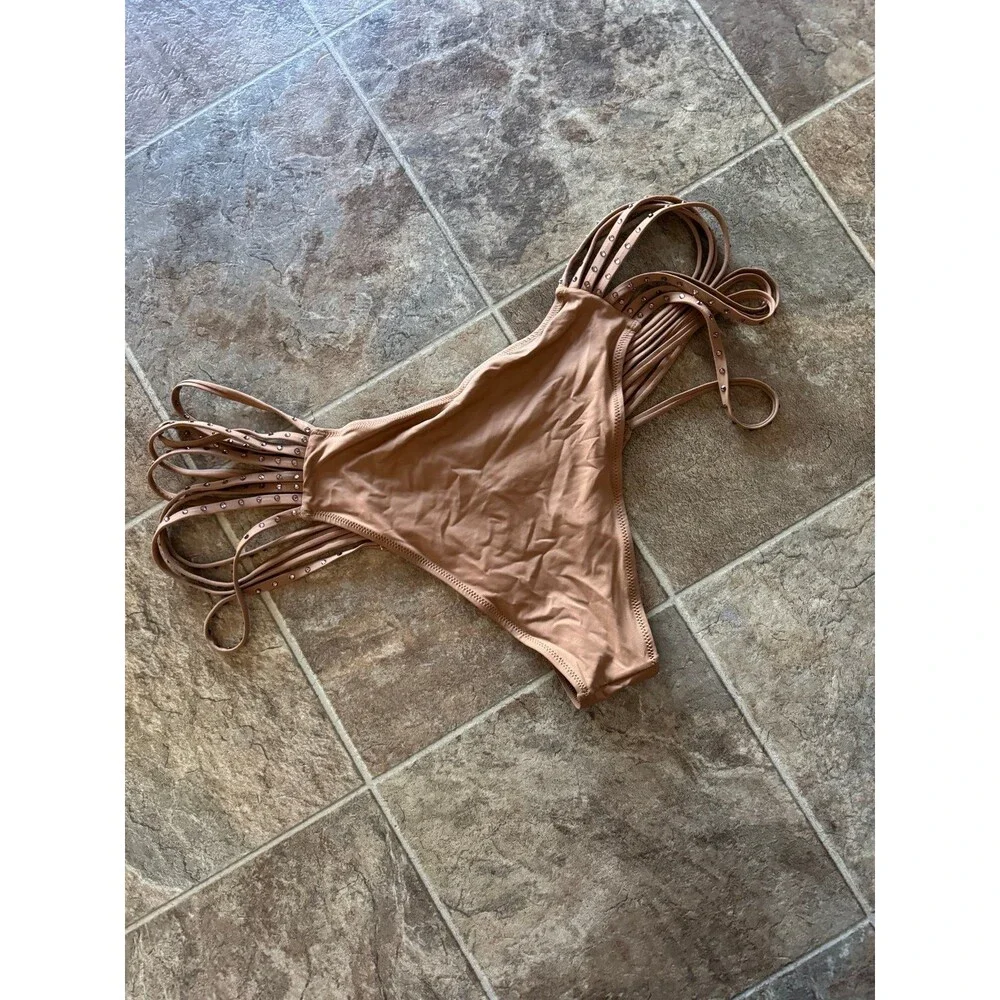 Skims Rhinestone Swim Strappy Bikini Bottom Almond Size 4X